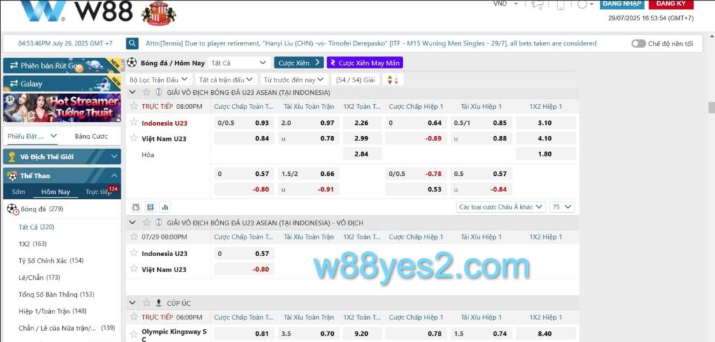 Bảng kèo bóng đá tại nhà cái W88
