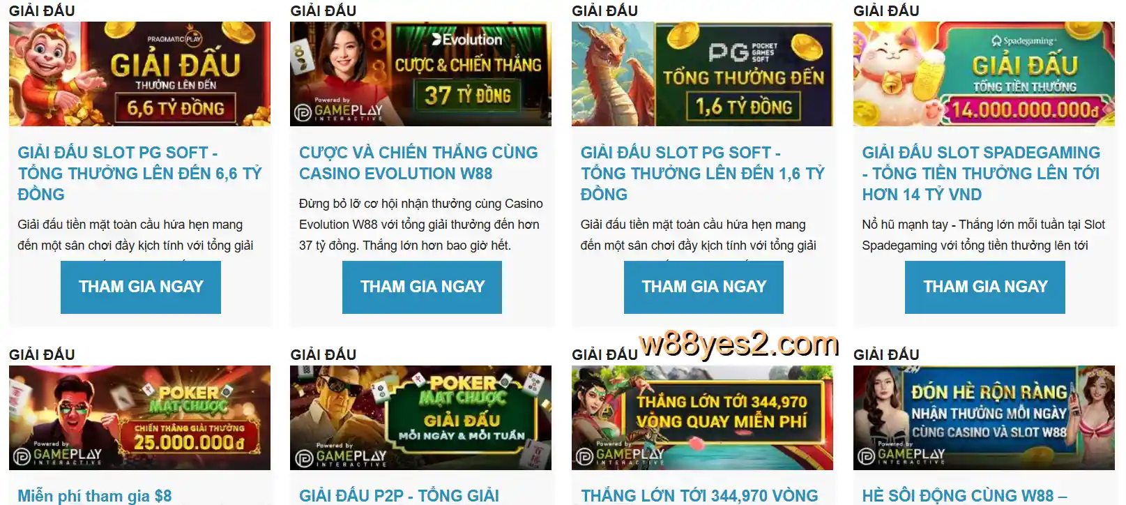 Các giải đấu W88 có tổng giá trị giải thưởng cực lớn